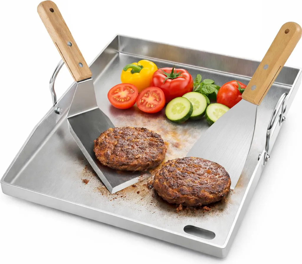 Plancha inox 4mm avec gouttière et rebords pour cuisson saine au BBQ