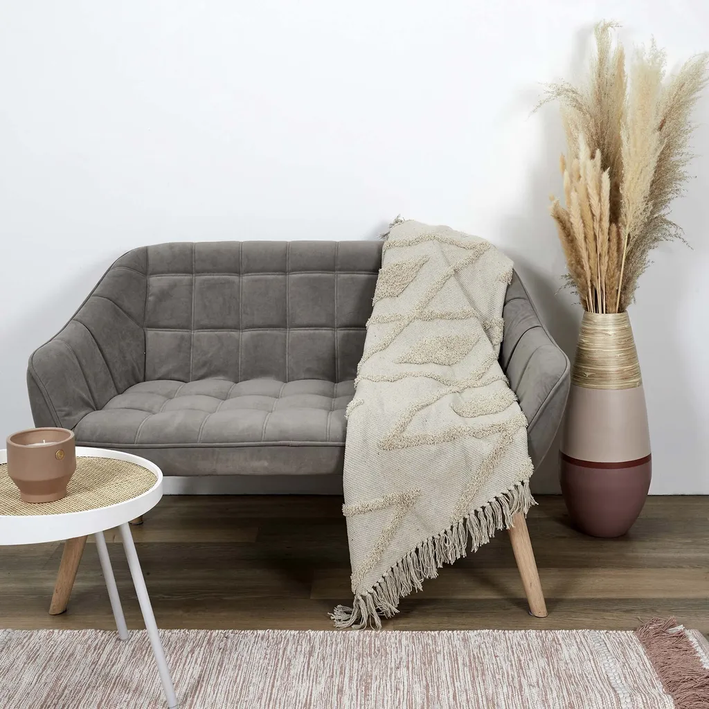 Plaid canapé douillet écru éthnique 120x150cm pour vos soirées cocooning
