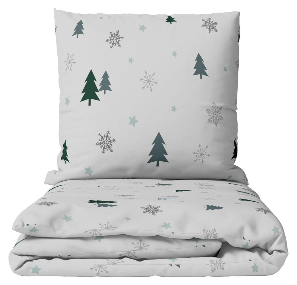 Kuschelige Fleece Bettwäsche 135x200 cm Winter Weiß Grün Produktbild 