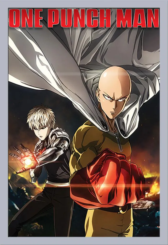 One Punch Man - Poster - Distruzione + cornice rimovibile, Shinsuke® Maxi MDF argento, disco acrilico