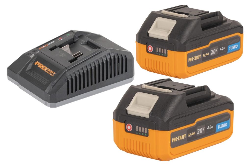 Procraft Starter Pack C20/4 Ladegerät 20 V 4 A + 2x 20/4 Turbo Akku 4,0 Ah