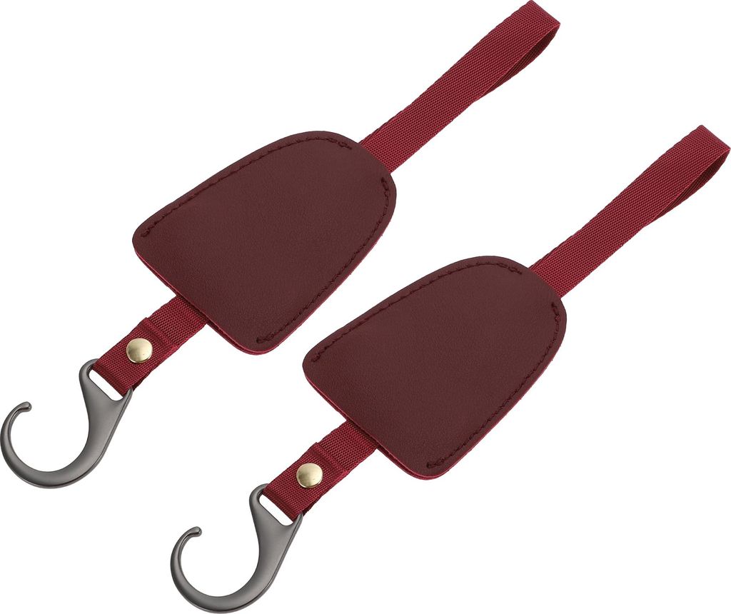 2 Stück für Geldbörsen und Taschen, Regenschirm usw. Auto Kopfstützenhaken Robuste Auto Rücksitz Organizer Haken Weinrot Kunstleder Zinklegier...