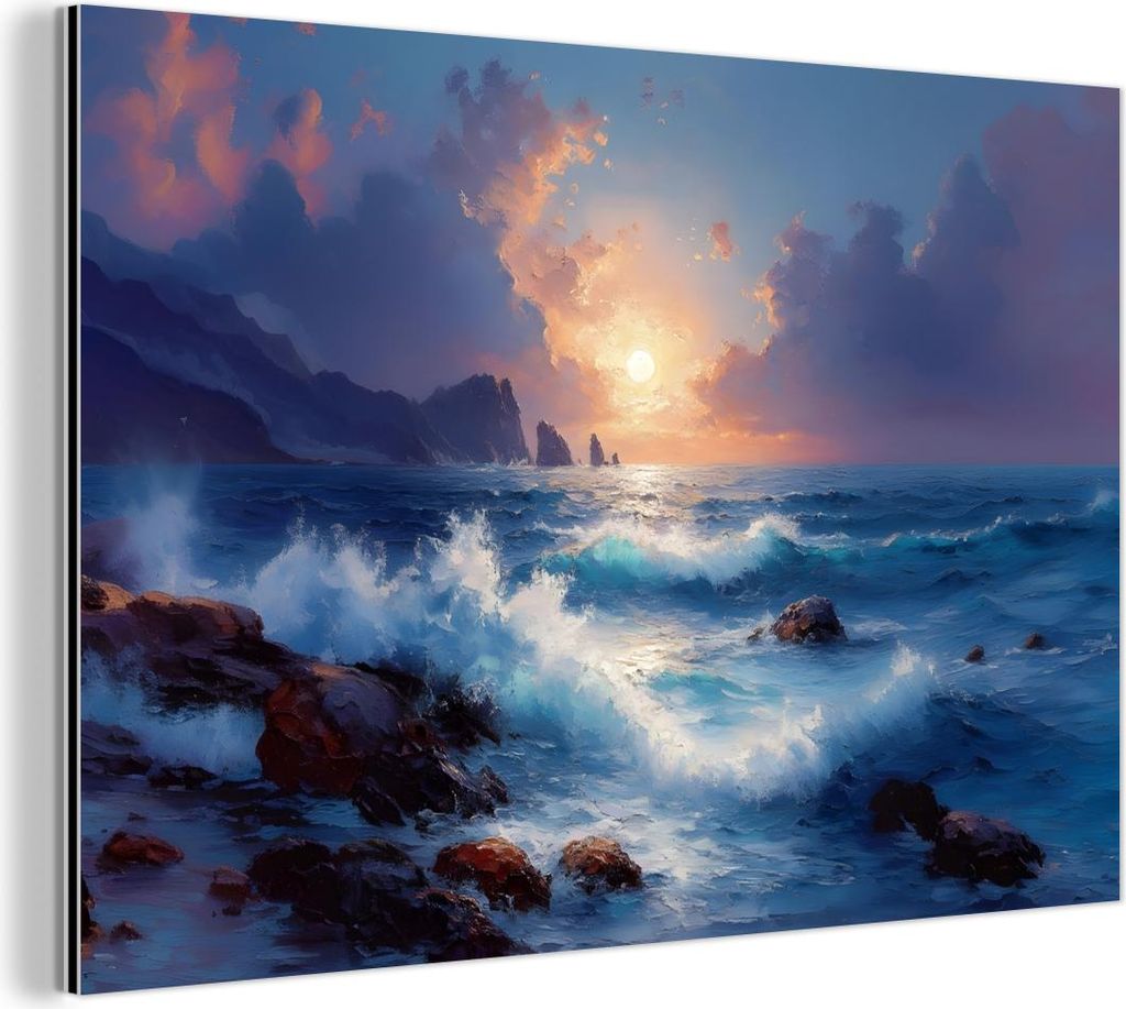 MuchoWow Wanddekoration Metall Metallbild Wandkunst 30x20 cm Wellen - Meer - Bunt - Felsen MuchoWow Aluminium Gemälde - Aluminiumgemälder