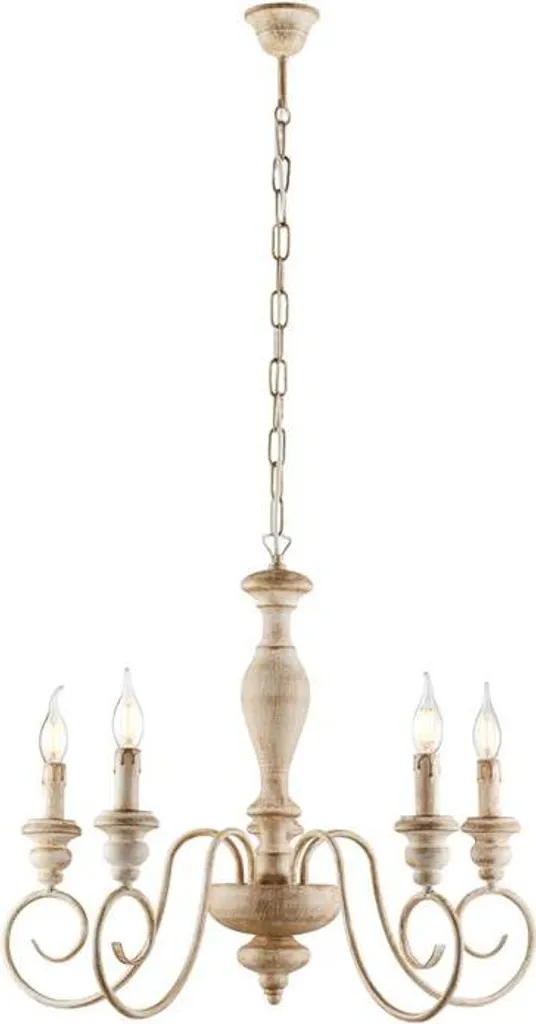 Suspension plafonnier bois et fer 5 branches Cascina blanc d.60cm