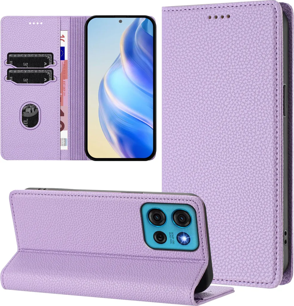 Custodia Wallet Motorola Moto G75: Sicurezza e Stile Viola Litschi - 3