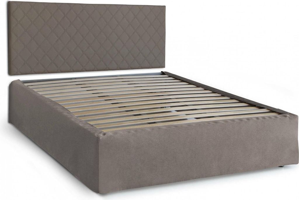Doppelbett Clementina, Kopfteil-Set aus Kunstleder mit orthopädischer Basis und Volant, 100% Italy, passend für 160x190 cm Matratze, Turteltaube