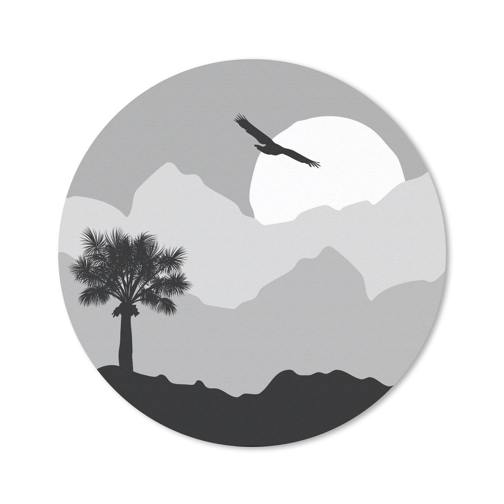 MuchoWow Mauspad Mousepad Sonne - Palme - Vogel - Schwarz - Weiß 30x30 cm - Mousepads - Maus Mat - Pad - Mausunterlage - Tischunterlage - Schrei...