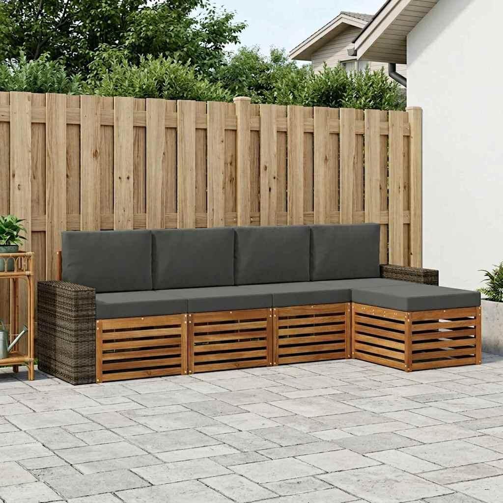 Möbel Outdoor-Sofagarnitur mit Kissen 5 pcs Natur und AnthrazitGartensofas - Gartensofas c1712