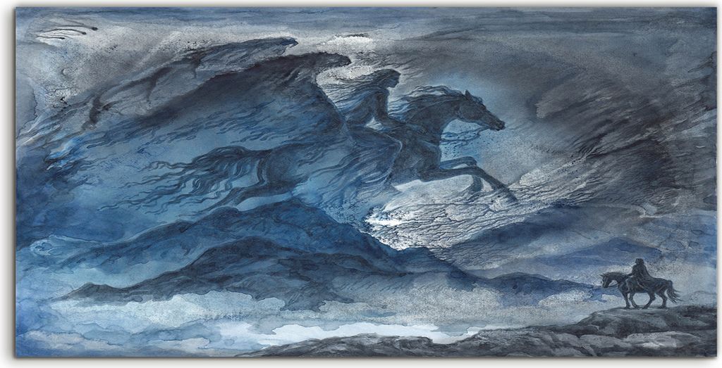 Coloray - Glasbild - 100x50 cm - Wandbild - Glasbilder - Dunkler Engel auf Pferd Frau Reiterin