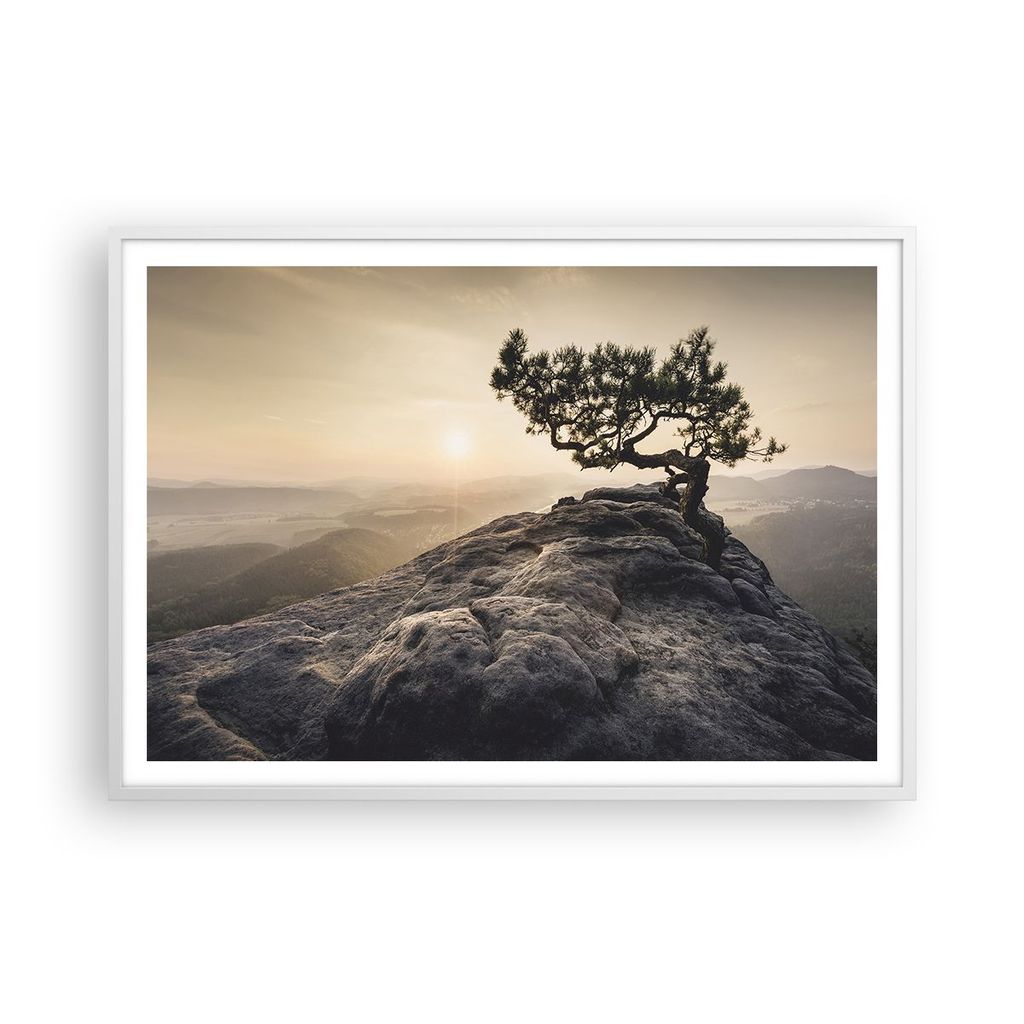 Gerahmtes Poster - Weißer Rahmen - Alt Kiefer Berge - 100x70 cm - Wand Bild - Wanddeko - Wandbilder - Kunstposter - Wandposter - Bilderrahmen - Bi...
