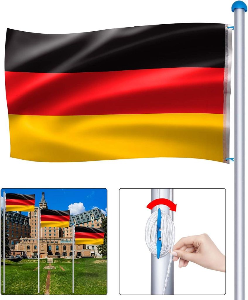 ROSEJANE Aluminium Fahnenmast 6,5 m mit Deutschlandflagge Produktbild 
