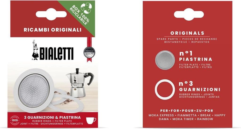 BIALETTI 3 Guarnizioni In Gomma E 1 Filtro Moka 3 O 4 Tazze Immagine del prodotto 