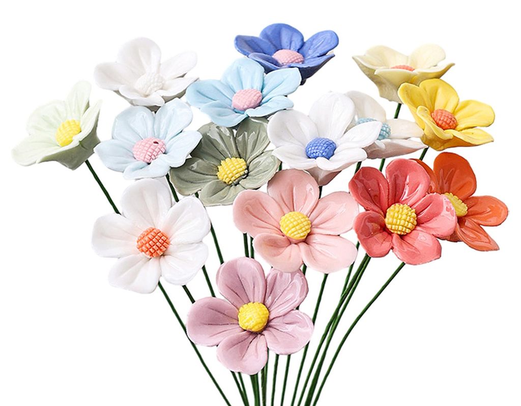 Handgefertigte, realistische, bunte Keramik-Simulationsblume mit Stiel, künstliche Blume zur DIY-Vasendekoration