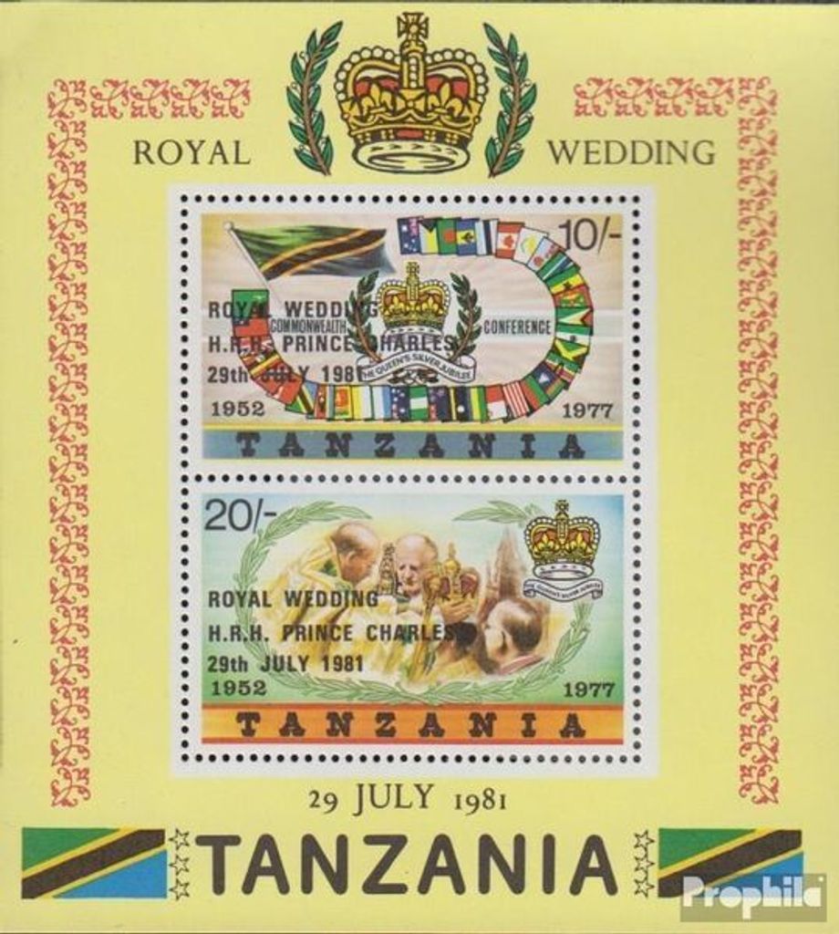 Briefmarken Tansania 1981 Mi Block24 (kompl.Ausg.) postfrisch Hochzeit Prinz Charles Lady Diana