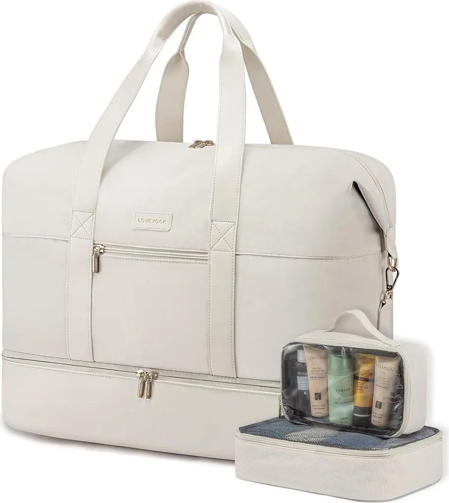 Borsa da viaggio Weekender borsa sportiva da donna bagaglio a mano borsa ospedaliera beige