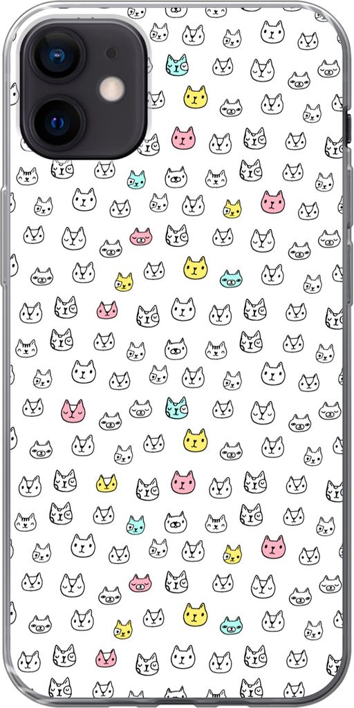 MuchoWow Handyhülle Schutzhülle Hülle für Telefoonhoesje iPhone 12 mini Mädchen - Katze - Haustiere - Muster - Mädchen - Kinder - Kinder Si...