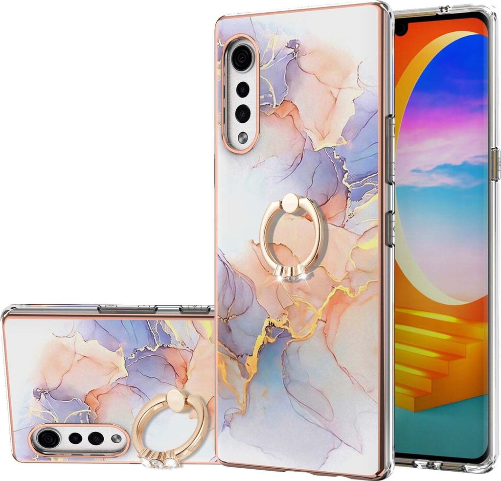 Hülle für LG Velvet 5G/4G Muster TPU Silikon Stoßdämpfer Bumper Schutzhülle mit Ring Ständer Grau