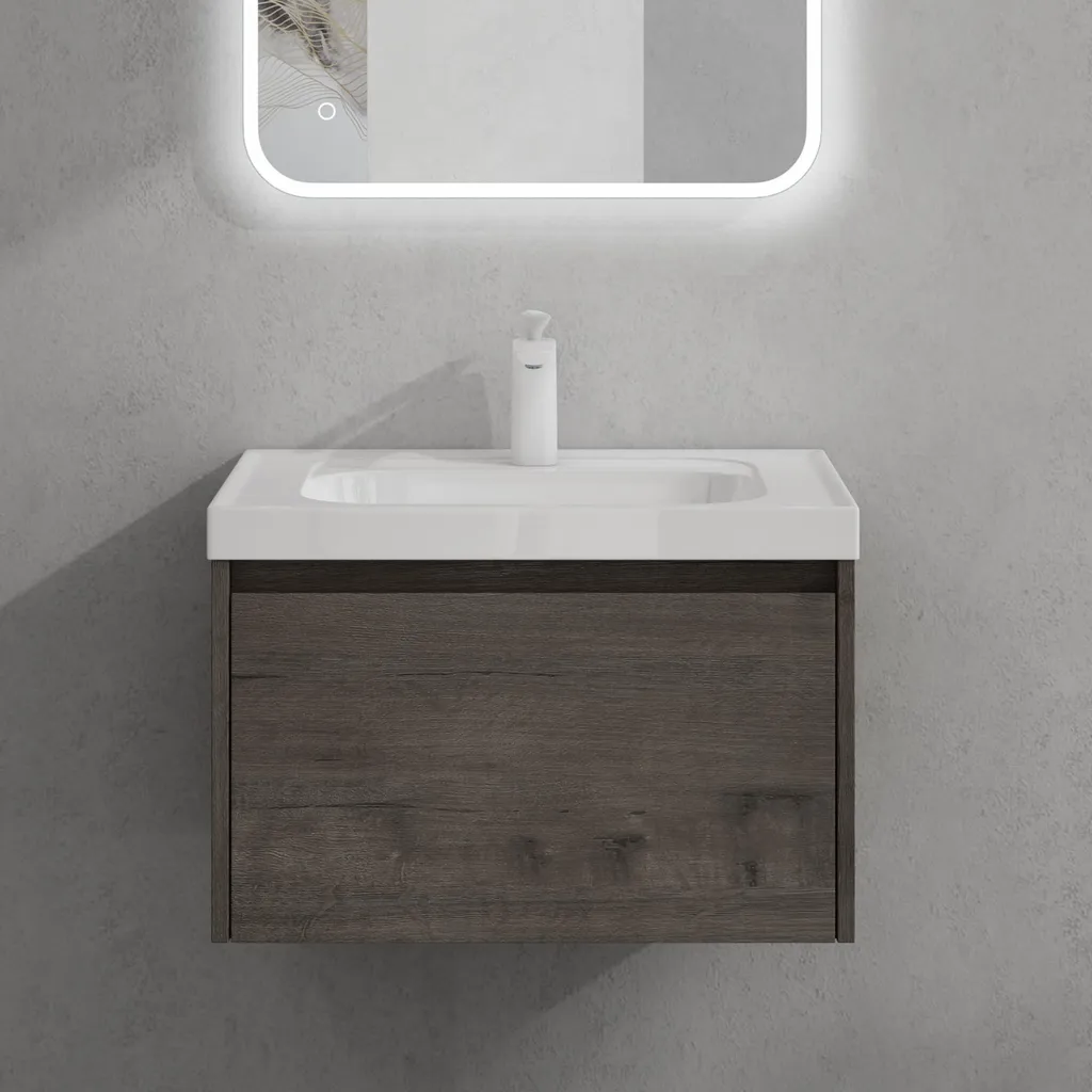 Meuble Vasque 60cm Salerno avec Tiroirs Soft-close Coloris Gris-brun