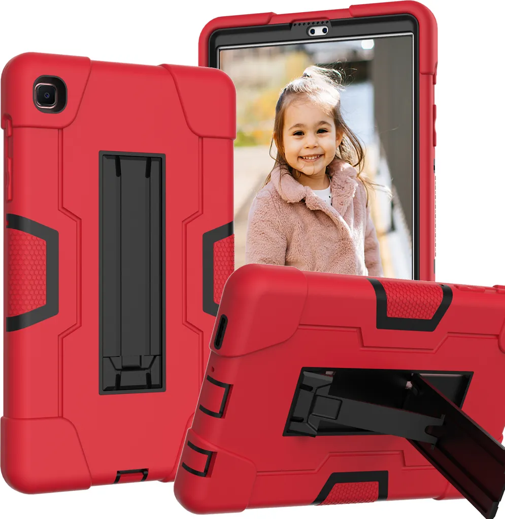 Custodia per Samsung Galaxy Tab A7 Lite 8.7" 2021 SM-T220/T225/T227, Custodia protettiva robusta ibrida a tre strati con supporto rosso nero