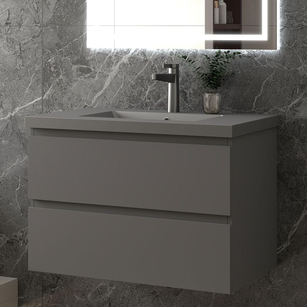 80 cm Badmöbel-Set Unterschrank mit Dunkelgrau Mineralguss Produktbild 