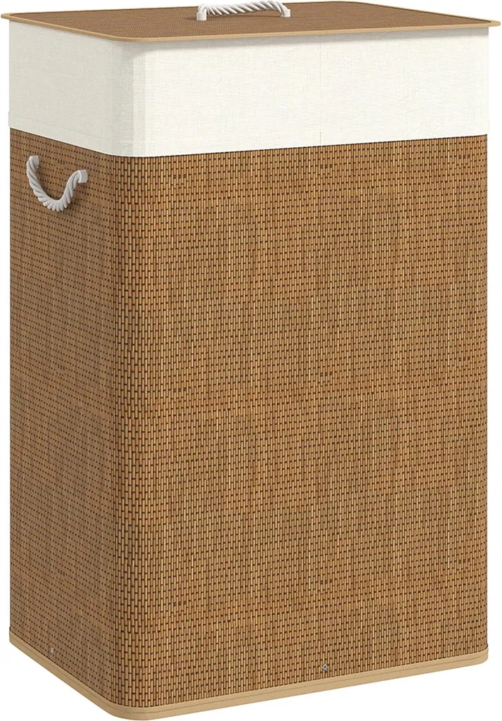 Corbeille à linge bambou 72 litres - Sac amovible et poignées de transport