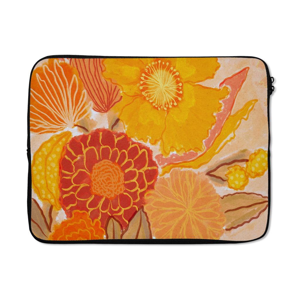 MuchoWow Laptop Hülle 17 Zoll Laptoptasche Vintage - Blumenstrauß - Blumen - Gelb - Farben - Zipper - Schutzabdeckung