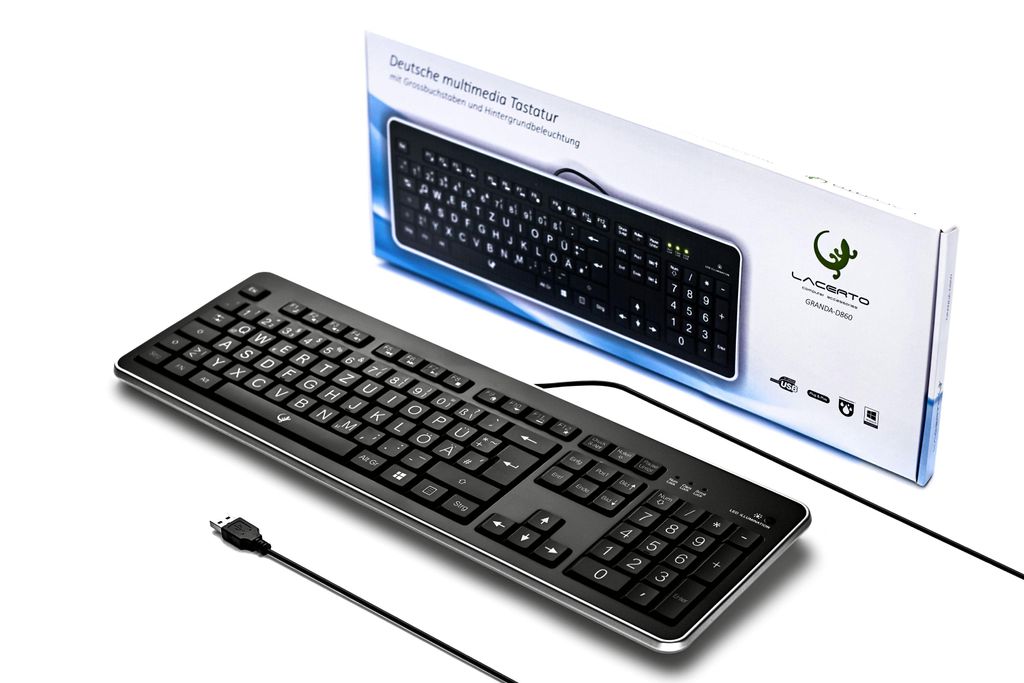 Deutsche Tastatur (QWERTZ) mit großen Buchstaben, weißer Produktbild 