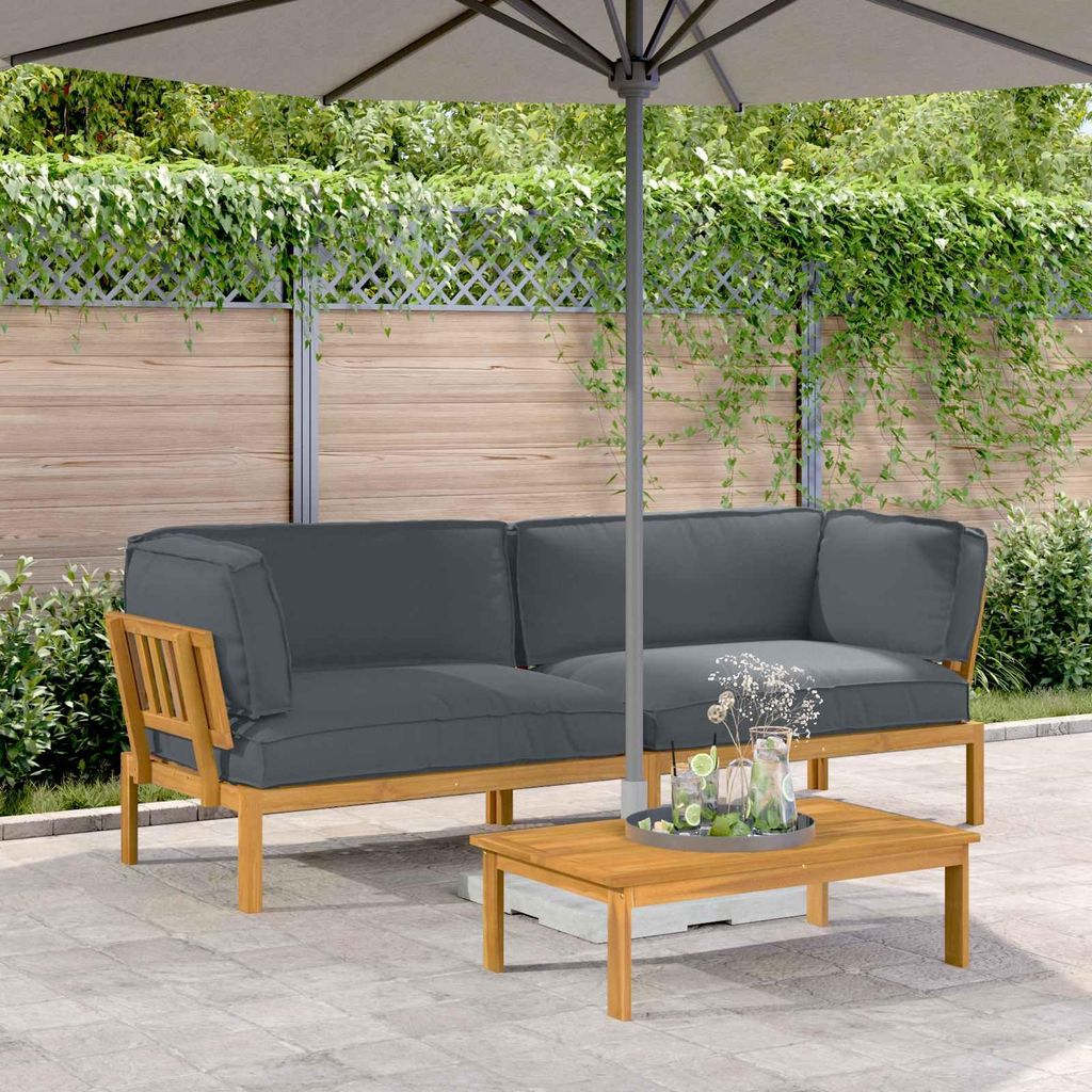 "Schlussverkauf" Sofa Set - mit Kissen Uni 2 pcs - Anthrazit Massivholz Akazie - Klassische Betten C110