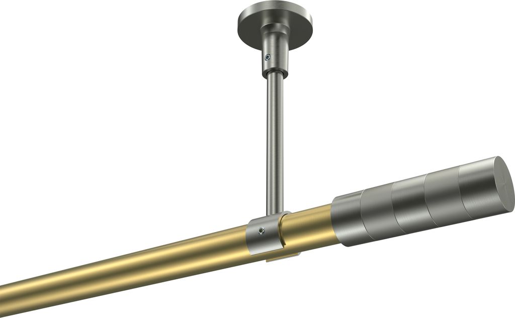 Interdeco Gardinenstange / Vorhangstange Messing-Optik / Edelstahl-Optik, Typ Sonette Mavell (Zylinder Bicolor) ohne Ringe, Deckenmontage, 20 mm Ø...