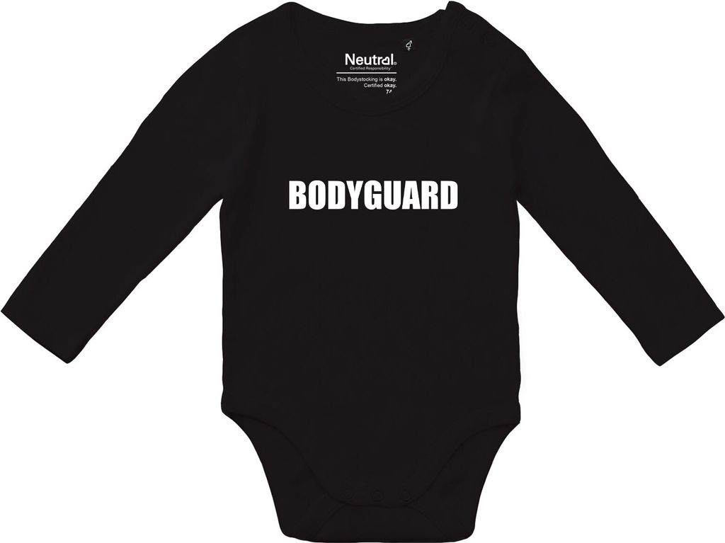 Huuraa Baby Body Bodyguard Schriftzug 62 Black Baumwolle Fairtrade Langarmbody Geschenkidee
