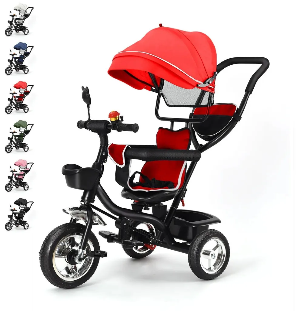 Tricycle balade bébé 1-5 ans avec barre de guidage et rangements