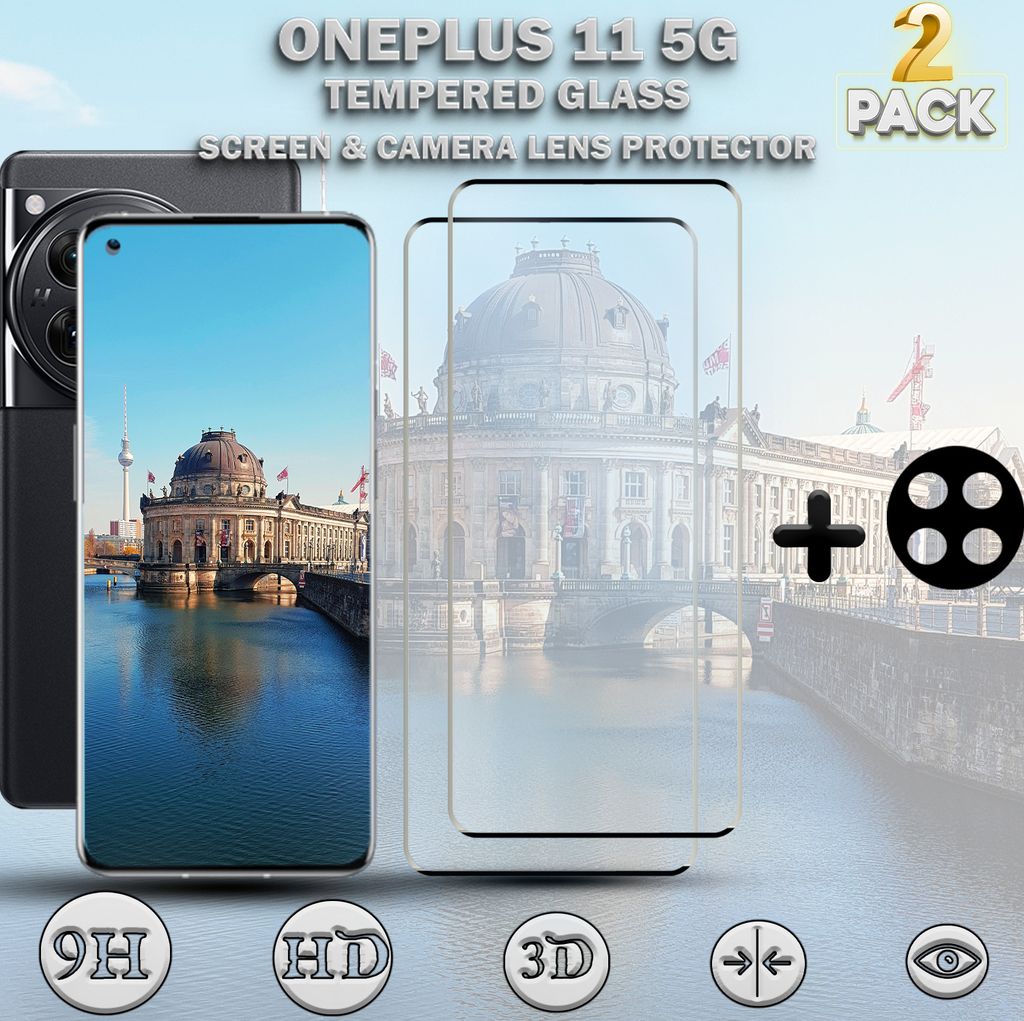 2-Pack ONEPLUS 11 5G Displayschutzfolie und 1-Pack Objektivschutz aus 9H gehärtetem Glas