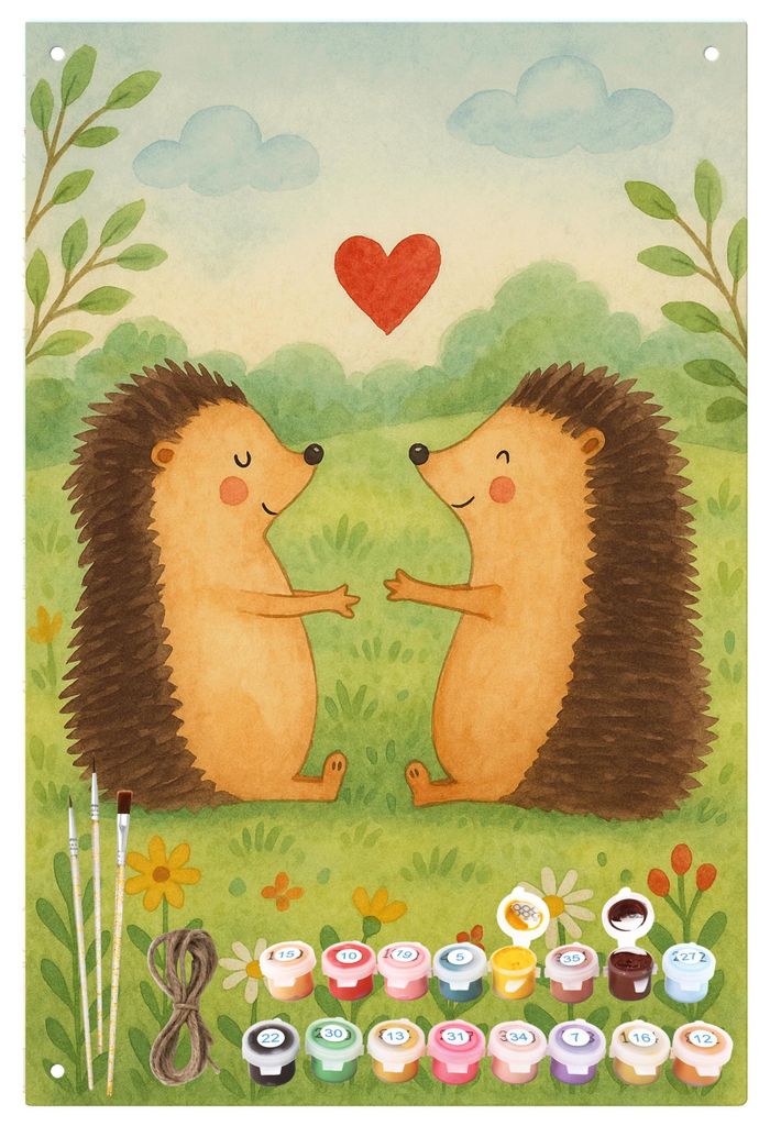 Mr. & Mrs. Panda Malen nach Zahlen Metallschild Igel Liebe Design - Weiß - Geschenk, Partner, Hochzeit, zahlenmalerei, Dekoschild, Hochzeitstag, B...