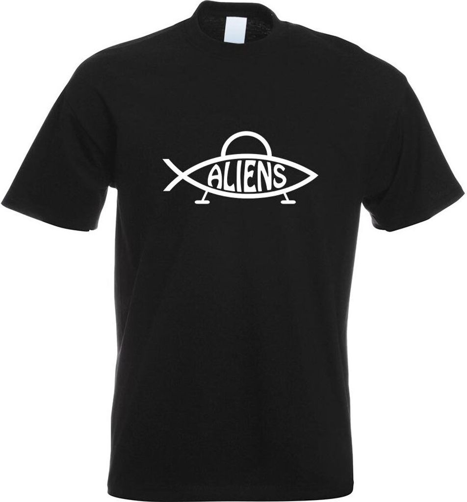 Kiwistar - T-Shirt - schwarz - Aliens Fisch Motiv Bedruckt Funshirt Design Print - mit Motiv Bedruckt - Funshirt Design - Sport - Freizeit - Herren...