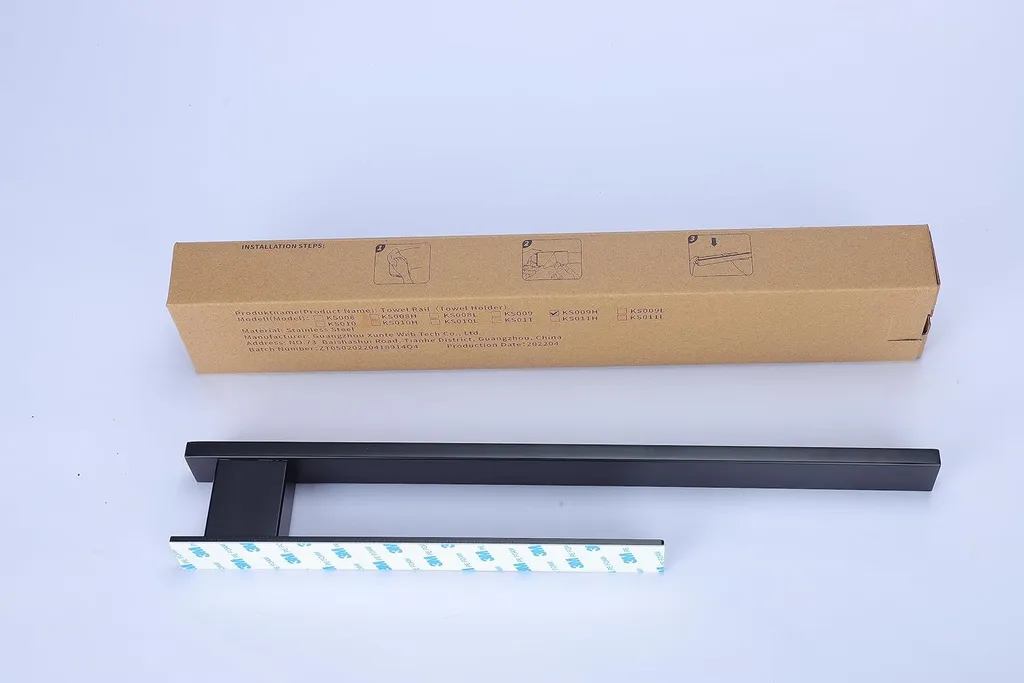 Support serviette cuisine et bain noir 39 cm fixation murale rapide