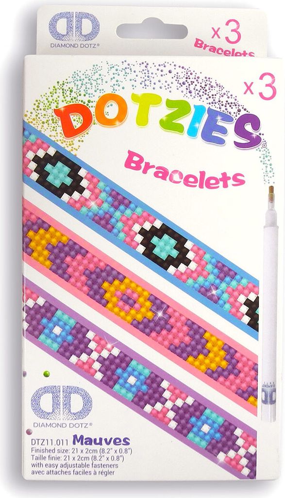 Diamond Dotz 3 glitzernde Armbänder - lila, rosa, blau - zum Selbstgestalten