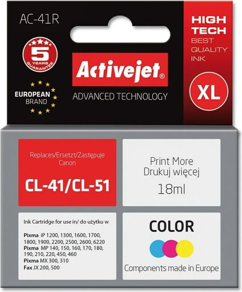 Miglior Inchiostro Colore per Canon CL-41: Activejet AC-41R 18ml Premium