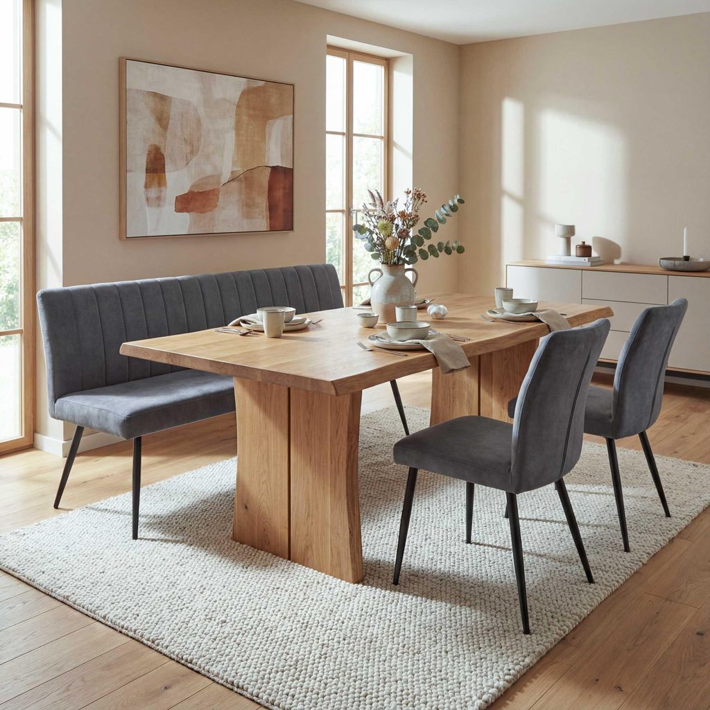 Esszimmer-Set MCW-K16, 2er-Set Stuhl+Sitzbank Esszimmergruppe Sitzgruppe Esszimmergarnitur, Samt Metall dunkelgrau