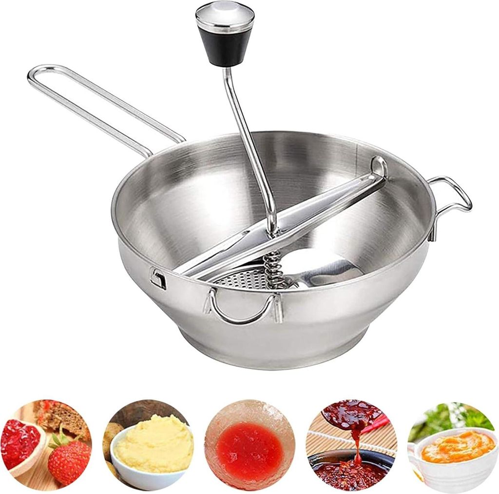 Passiermühle aus Edelstahl mit 3 Mahlscheiben, rotierende Passiermühle für Tomatensoße, Kartoffeln, Babynahrung oder Konserven