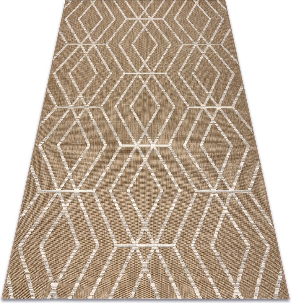 FLAT 48956265 Sisalteppich Geometrisch - naturbeige Strohfarbe, Kordel beige 140x200 cm