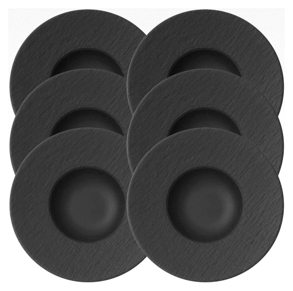 Manufacture Rock Pastateller, 6 Stück, Premium Porzellan, spülmaschinen- und mikrowellengeeignet, Schwarz