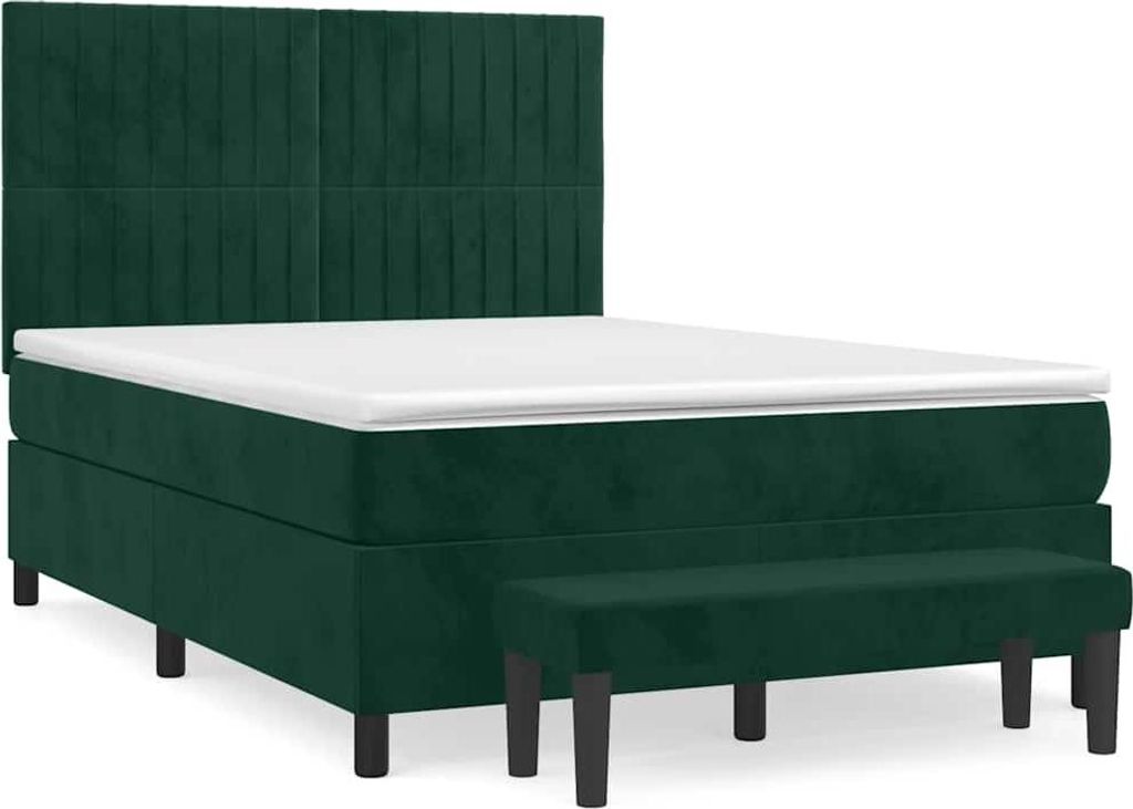 vidaXL Boxspringbett mit Matratze Dunkelgrün 140x200 cm Samt