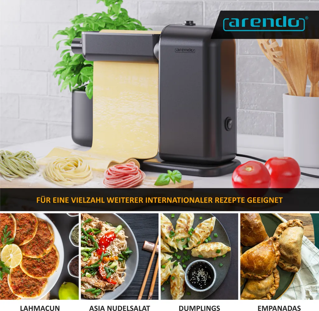 Macchina per la pasta elettrica Arendo 120W, 5 impostazioni di spessore, 14 cm di larghezza della pasta, con rullo per pasta, attacchi per pasta da 2 mm e 6 mm, piedini antiscivolo, per spaghetti, tagliatelle, lasagne - 6