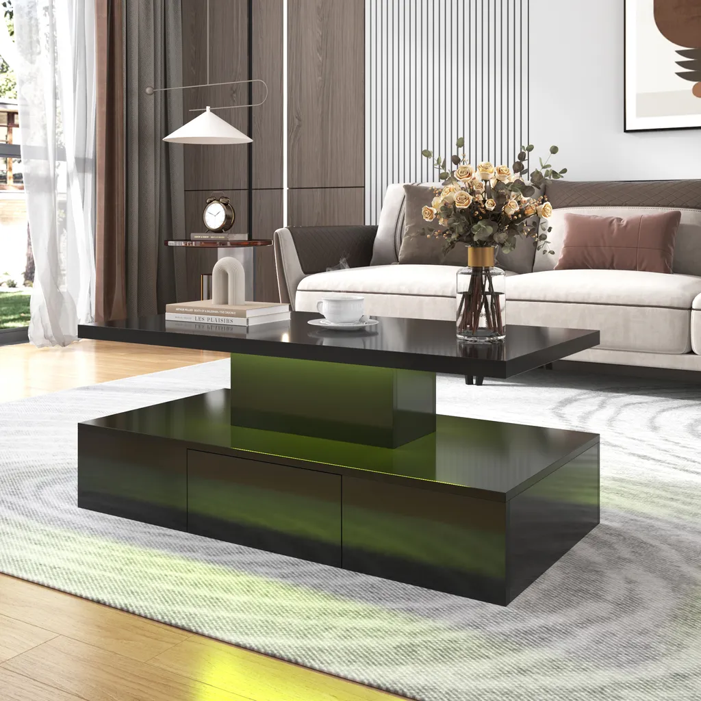 Table Basse Finition Brillante avec Éclairage LED Intégré okwish