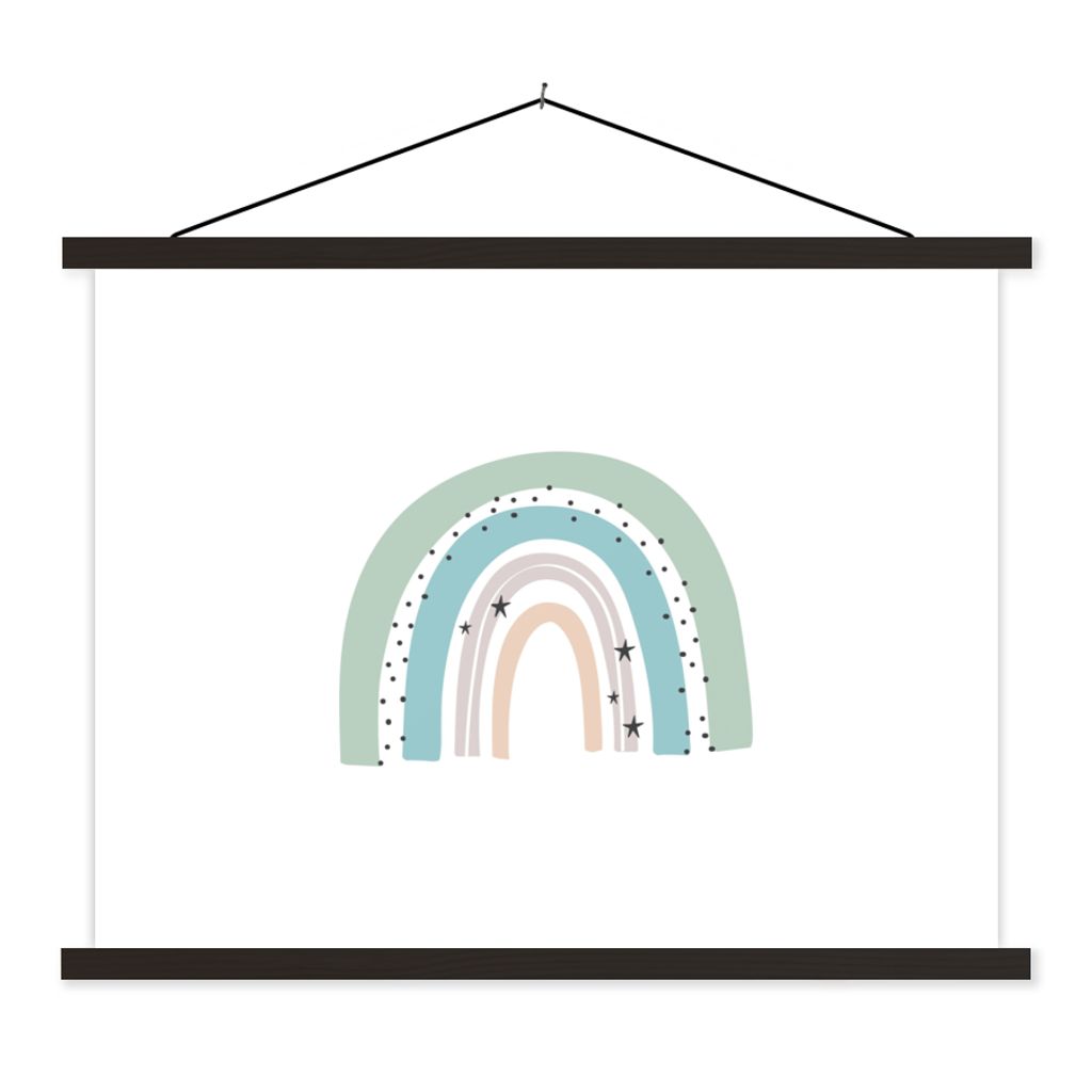 MuchoWow Textilposter Regenbogen - Kinder - Sterne - Tupfen - Pastell 60x45 cm mit schwarzem Rahmen - Poster Schlafzimmer
