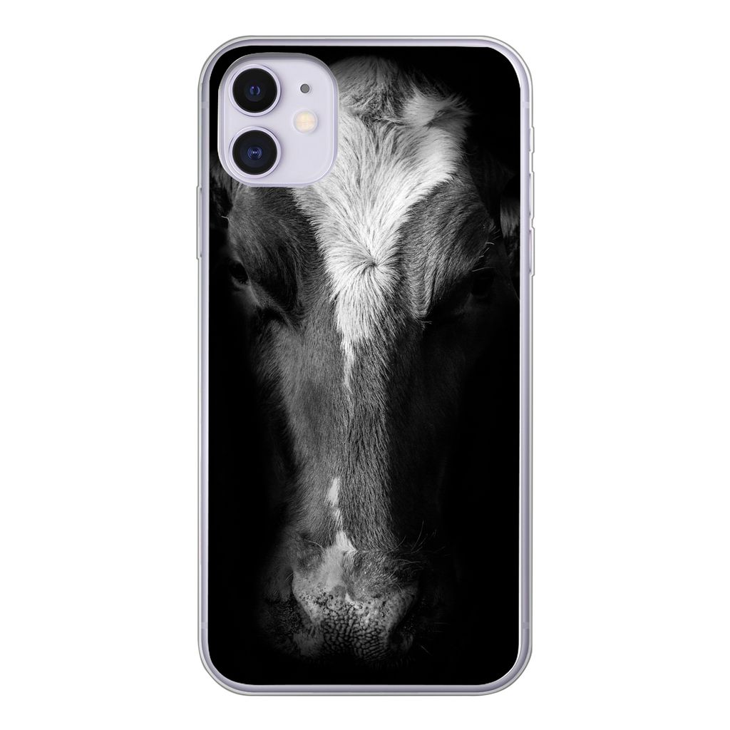 MuchoWow Handyhülle Schutzhülle Hülle für iPhone 11 Kuh - Tiere - Schwarz Silikon Softcase Handy Hülle - Handytasche