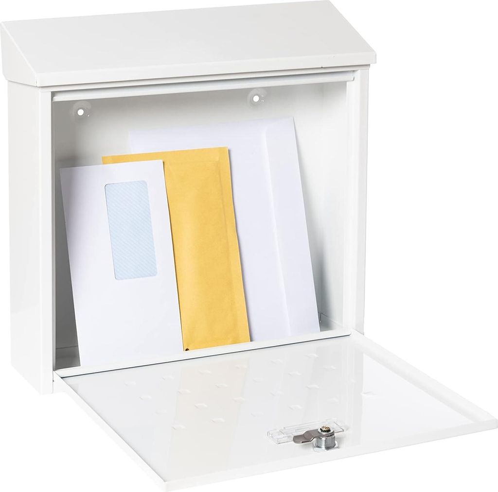 Verzinkte Stahl Briefkasten Format L - Zeitschriften und C4-Umschläge - Große Wandbriefkasten - Namensschild und Klappe - Einfache Montage - Weiß