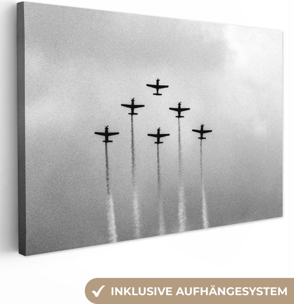 OneMillionCanvasses - Leinwandbilder - 140x90 cm, Vintage - Flugzeug - Himmel - Wolken - Schwarz und weiß, Wandbilder Kunstdruck Wanddekoration ...