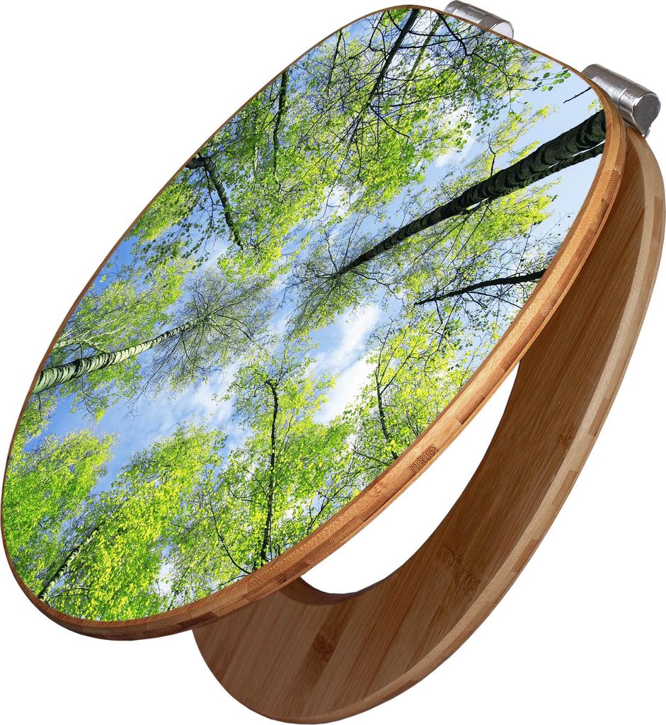 banjado Design WC Sitz Bambus Absenkautomatik -Zwischen Bäumen 3 - Toilettendeckel mit Absenkautomatik Holz/hochwertiger Bambus Klodeckel/WC-Sitz ...