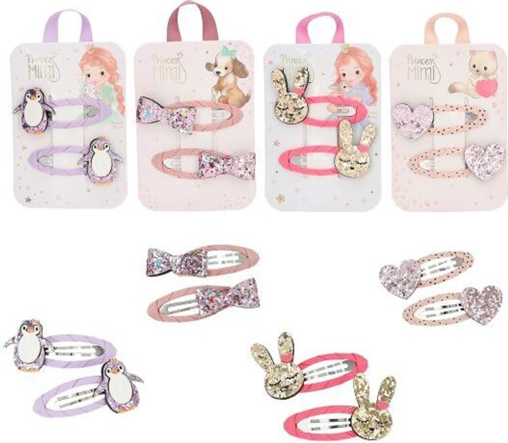 Princess Mimi Haarspangen Glitzer Motiv und Textil 1 von 4 Designs, Lieferumfang 1 Set mit 2 Spangen